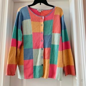 GORGEOUS JILLIAN JONES MULTICOLORED PASTEL BUTTON DOWN CARDIGAN SWEATER PLUS -1X